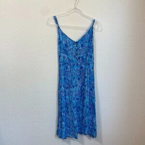 Hand Kreation Brilliant Blue Floral Leaf Print Midi Dress